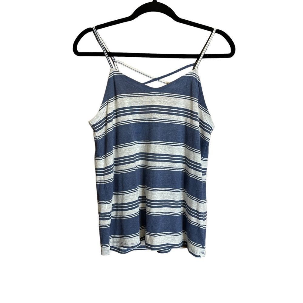 5 for $25🔥Small Universal Thread Grey/Blue & White Striped Cross-front Tank Top